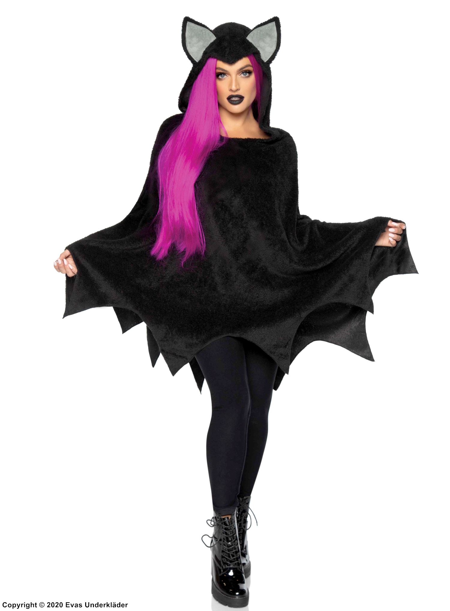 Female bat, costume poncho, hood, ears
